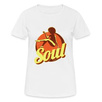 Funk Clothing | Vintage 70er Jahre Kostüm für Soul Musik - Frauen T-Shirt atmungsaktiv - Weiß - Vorne - AI Model Female 172 dark (172cm)
