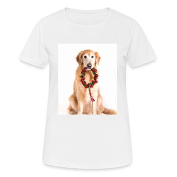 Couronne de l’Avent Golden Retriever des chiens de Noël - T-shirt respirant Femme - blanc - Devant - AI Model Female 172 dark (172cm)