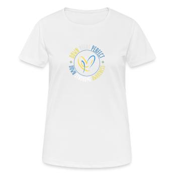 Sensibilisation au syndrome de Down I Ruban jaune bleu T21 - T-shirt respirant Femme - blanc - Devant - AI Model Female 172 dark (172cm)