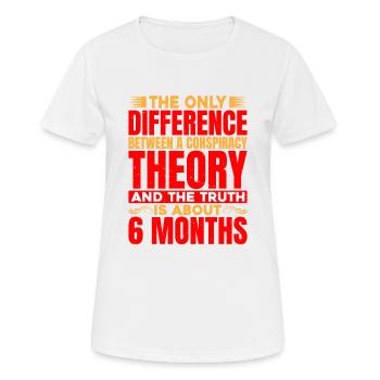 The Only Difference Between A Conspiracy Theory - Frauen T-Shirt atmungsaktiv - Weiß - Vorne - AI Model Female 172 dark (172cm)