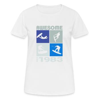 Awesome since 1983. Wakeboard Lifestyle - Women's Breathable T-Shirt - white - Front - AI Model Female 172 dark (172cm)