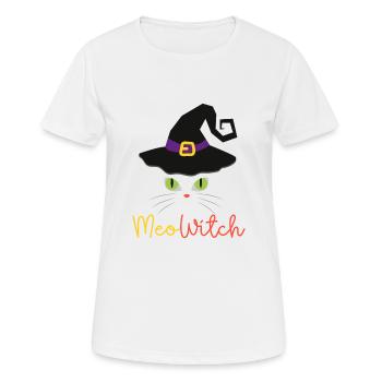 Chat « MeoWitch » avec chapeau noir Halloween - T-shirt respirant Femme - blanc - Devant - AI Model Female 172 dark (172cm)