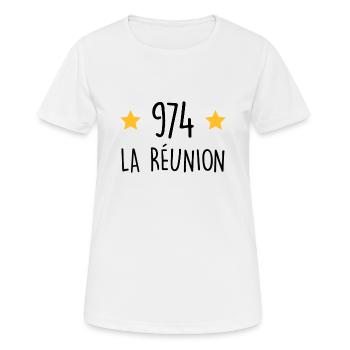 974 La Réunion - T-shirt respirant Femme - blanc - Devant - AI Model Female 172 dark (172cm)