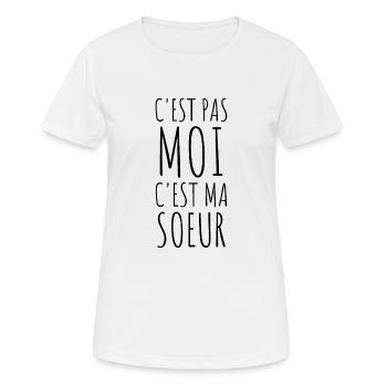 Bébé - Naissance - Enfant - Frère - Soeur - Humour - T-shirt respirant Femme - blanc - Devant - AI Model Female 172 dark (172cm)