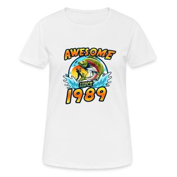 Awesome since 1989. Angel, Angler's birthday - Women's Breathable T-Shirt - white - Front - AI Model Female 172 dark (172cm)