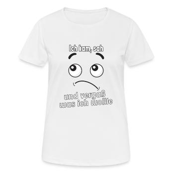 Ich kam, sah und vergaß was ich wollte. - Frauen T-Shirt atmungsaktiv - Weiß - Vorne - AI Model Female 172 dark (172cm)