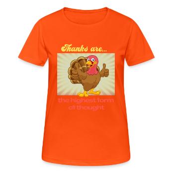 Berühmte Zitate über Thanksgiving - Frauen T-Shirt atmungsaktiv - Neonorange - Vorne - AI Model Female 172 dark (172cm)