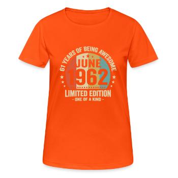 Juni 1962 61 Jahre alter Geburtstag Vintage Geschenkidee - Frauen T-Shirt atmungsaktiv - Neonorange - Vorne - AI Model Female 172 dark (172cm)