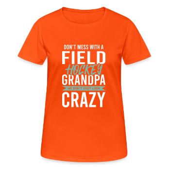 fieldhockey großvater - Frauen T-Shirt atmungsaktiv - Neonorange - Vorne - AI Model Female 172 dark (172cm)