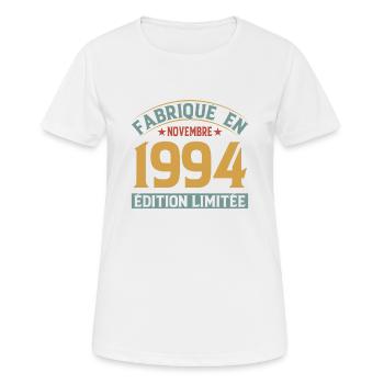Fabriqué En Novembre 1994 Édition Limitée - T-shirt respirant Femme - blanc - Devant - AI Model Female 172 dark (172cm)