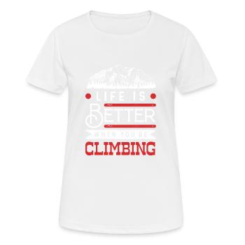 leben ist besser klettern - Frauen T-Shirt atmungsaktiv - Weiß - Vorne - AI Model Female 172 dark (172cm)