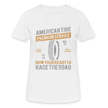 American Tire en détresse - T-shirt respirant Femme - blanc - Devant - AI Model Female 172 dark (172cm)
