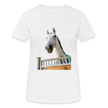 Schimmel Crespo im Pferdestall - TShirtAngel.de - Frauen T-Shirt atmungsaktiv - Weiß - Vorne - AI Model Female 172 dark (172cm)