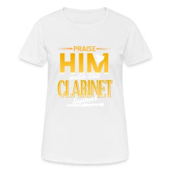 Louez-le avec les hymnes de clarinette cool rétro - T-shirt respirant Femme - blanc - Devant - AI Model Female 172 dark (172cm)
