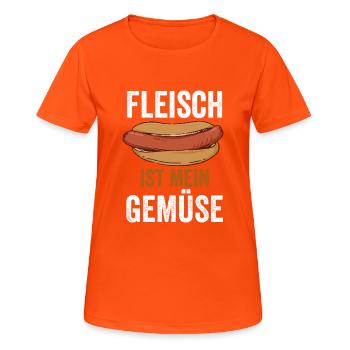 Fleisch ist mein Gemüse BBQ Grillen Sommer Steak - Frauen T-Shirt atmungsaktiv - Neonorange - Vorne - AI Model Female 172 dark (172cm)