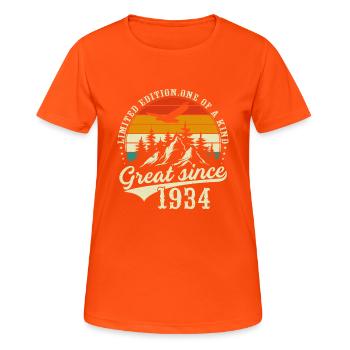 One of a kind since 1934 - Women's Breathable T-Shirt - neon orange - Front - AI Model Female 172 dark (172cm)