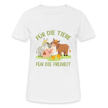 Für die Tiere Für die Freiheit - Frauen T-Shirt atmungsaktiv - Weiß - Vorne - AI Model Female 172 dark (172cm)