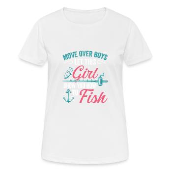 Fishing Girls Rod Fisher Fish Fisherman Fishing - Women's Breathable T-Shirt - white - Front - AI Model Female 172 dark (172cm)