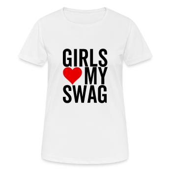 Mädchen lieben meinen Swag - Frauen T-Shirt atmungsaktiv - Weiß - Vorne - AI Model Female 172 dark (172cm)