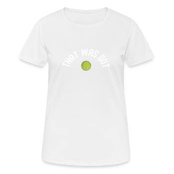 That was from Funny Tennis Player Coach Fan - Women's Breathable T-Shirt - white - Front - AI Model Female 172 dark (172cm)