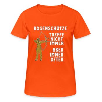 BOGENSCHÜTZE TREFFE NICHT IMMER - Frauen T-Shirt atmungsaktiv - Neonorange - Vorne - AI Model Female 172 dark (172cm)