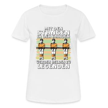 TISCHFUSSBALL MIT DEN STANGEN IN DEN HÄNDEN - Frauen T-Shirt atmungsaktiv - Weiß - Vorne - AI Model Female 172 dark (172cm)