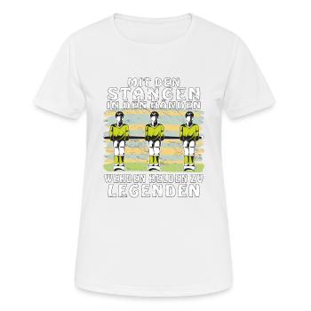 TISCHFUSSBALL MIT DEN STANGEN IN DEN HÄNDEN - Frauen T-Shirt atmungsaktiv - Weiß - Vorne - AI Model Female 172 dark (172cm)