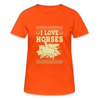 J’aime les chevaux - T-shirt respirant Femme - orange néon - Devant - AI Model Female 172 dark (172cm)