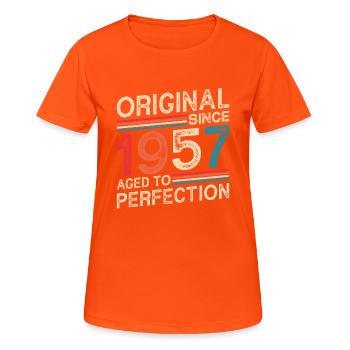 Original seit 1957 Perfekt gealtert - Frauen T-Shirt atmungsaktiv - Neonorange - Vorne - AI Model Female 172 dark (172cm)