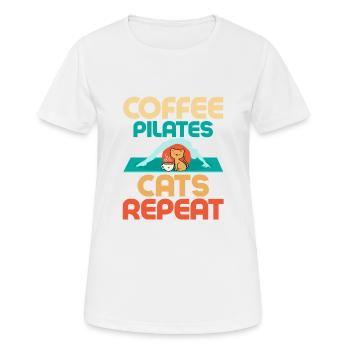 Coffee Pilates Cats Repeat Exercise Fitness - Women's Breathable T-Shirt - white - Front - AI Model Female 172 dark (172cm)
