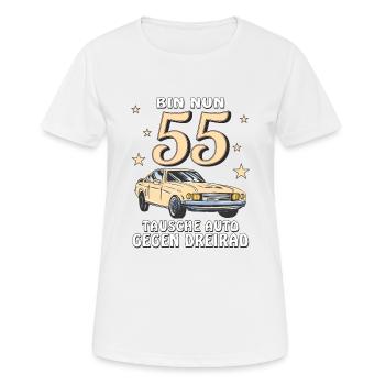 TAUSCHE AUTO GEGEN DREIRAD GEBURTSTAG 55 - Frauen T-Shirt atmungsaktiv - Weiß - Vorne - AI Model Female 172 dark (172cm)