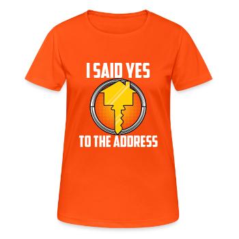 J’ai dit oui à l’adresse - T-shirt respirant Femme - orange néon - Devant - AI Model Female 172 dark (172cm)
