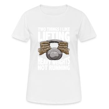 Two Things I Like, Lifting Heavy, Not Running 5 - Frauen T-Shirt atmungsaktiv - Weiß - Vorne - AI Model Female 172 dark (172cm)