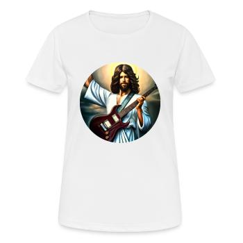 Jésus à la guitare électrique, Grand motif pour les musiciens - T-shirt respirant Femme - blanc - Devant - AI Model Female 172 dark (172cm)