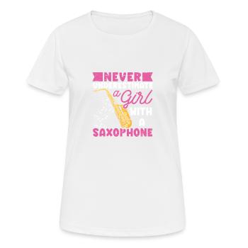 Saxophon Musikerin Jazzmusiker - Frauen T-Shirt atmungsaktiv - Weiß - Vorne - AI Model Female 172 dark (172cm)