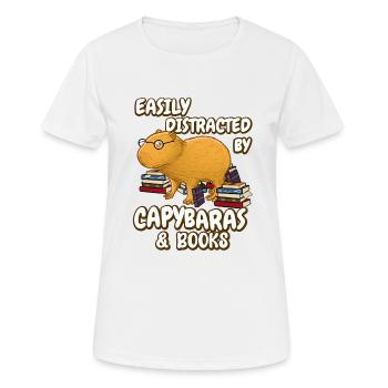 Facilement distrait par Capybaras & Books - T-shirt respirant Femme - blanc - Devant - AI Model Female 172 dark (172cm)