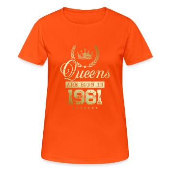 Queens born in 1981 - Women's Breathable T-Shirt - neon orange - Front - AI Model Female 172 dark (172cm)