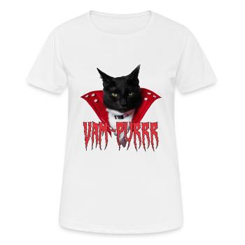 Vampurr Drôle de chat noir en tant que vampire - T-shirt respirant Femme - blanc - Devant - AI Model Female 172 dark (172cm)