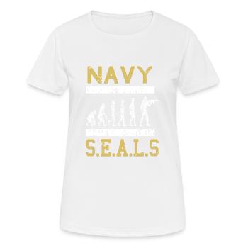 NAVY Seals Vintage Evolution D’un soldat de la Marine - T-shirt respirant Femme - blanc - Devant - AI Model Female 172 dark (172cm)