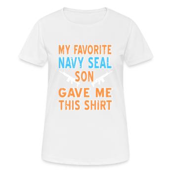 Mon fils préféré des NAVY Seal a donné à cette chemise rétro - T-shirt respirant Femme - blanc - Devant - AI Model Female 172 dark (172cm)