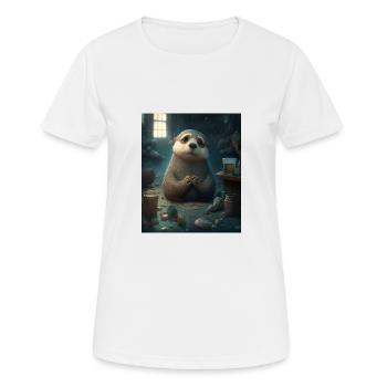 Self Conscious Worried Otter Funny Sea Otter Puns - Women's Breathable T-Shirt - white - Front - AI Model Female 172 dark (172cm)