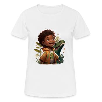 Kleines Kind mit Dino / Reptil - Frauen T-Shirt atmungsaktiv - Weiß - Vorne - AI Model Female 172 dark (172cm)