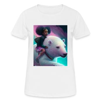 Une fille noire monte un ours polaire - T-shirt respirant Femme - blanc - Devant - AI Model Female 172 dark (172cm)