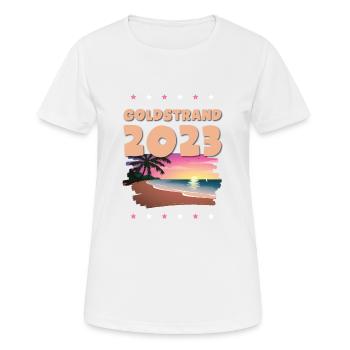 Goldstrand 2023 - Frauen T-Shirt atmungsaktiv - Weiß - Vorne - AI Model Female 172 dark (172cm)