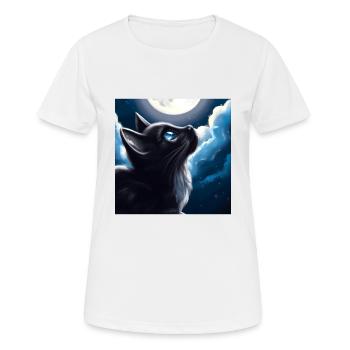 Katze schaut nachts auf den Haufen - Frauen T-Shirt atmungsaktiv - Weiß - Vorne - AI Model Female 172 dark (172cm)