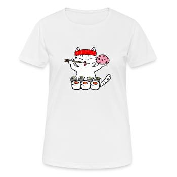 Katze isst Sushi mit Stäbchen Grunge - Frauen T-Shirt atmungsaktiv - Weiß - Vorne - AI Model Female 172 dark (172cm)