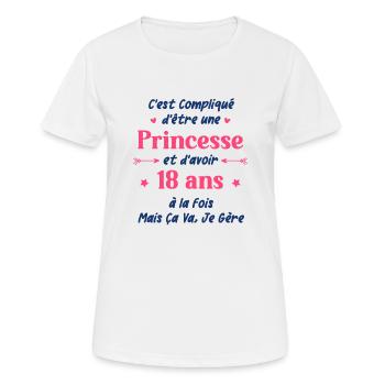C'est compliqué d'être une princesse et d'avoir 18 - T-shirt respirant Femme - blanc - Devant - AI Model Female 172 dark (172cm)