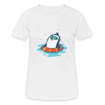Pinguin beim Baden mit Schwimmreifen - Frauen T-Shirt atmungsaktiv - Weiß - Vorne - AI Model Female 172 dark (172cm)