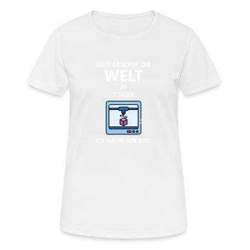 3D Druck Printing CAD PLA Filament 3d drucken - Frauen T-Shirt atmungsaktiv - Weiß - Vorne - AI Model Female 172 dark (172cm)