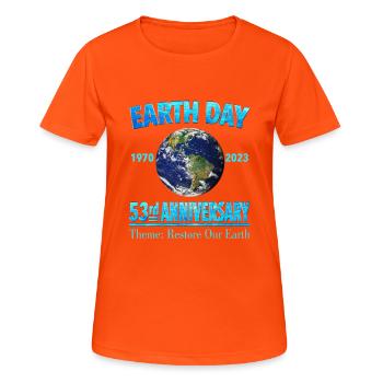 53. Jahrestag der Erde - Tag der Erde 2023 - Frauen T-Shirt atmungsaktiv - Neonorange - Vorne - AI Model Female 172 dark (172cm)